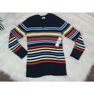 Jones New York Sport Womens 1X Striped V-Neck Pullover Long Sleeve Sweater NWT